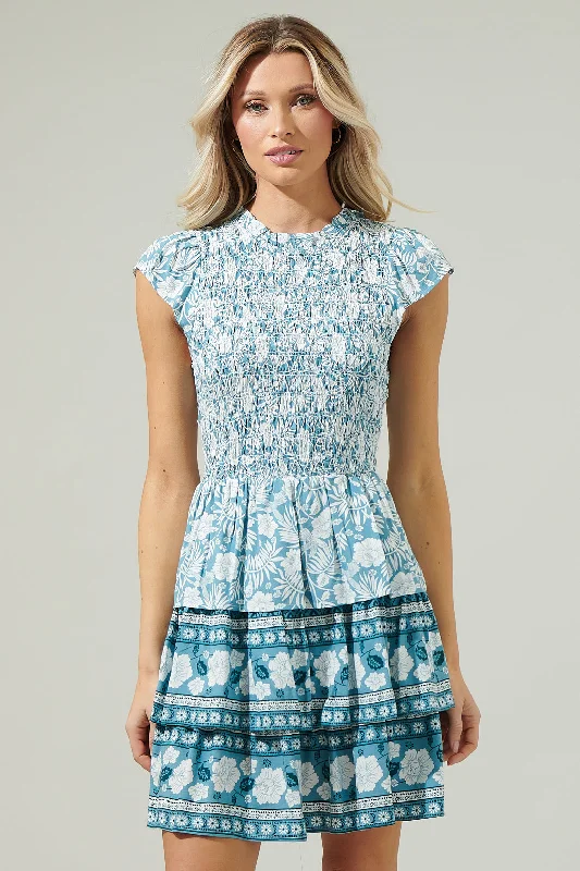 Beach Mini Dresses-Catalina Floral Smocked Mini Dress