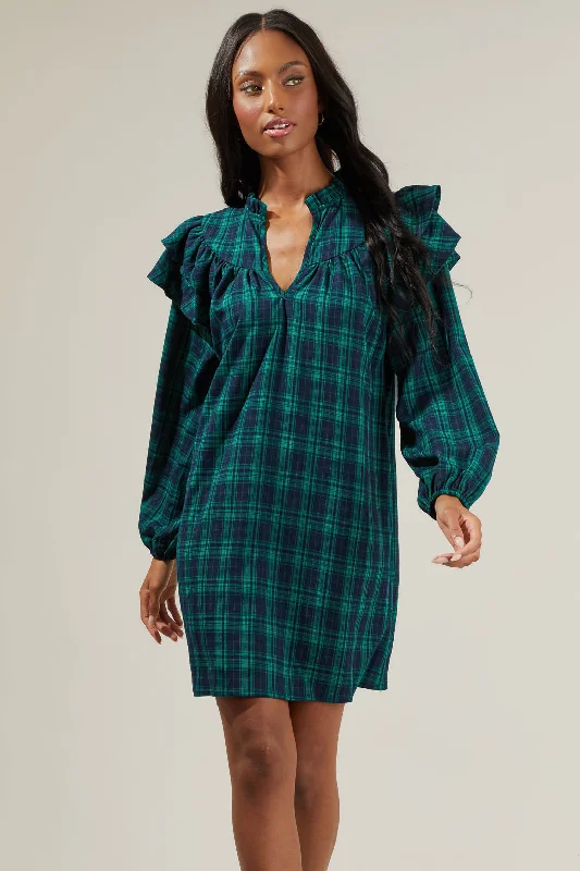 Silk Black Mini Dresses-Raquel Plaid Babydoll Mini Dress