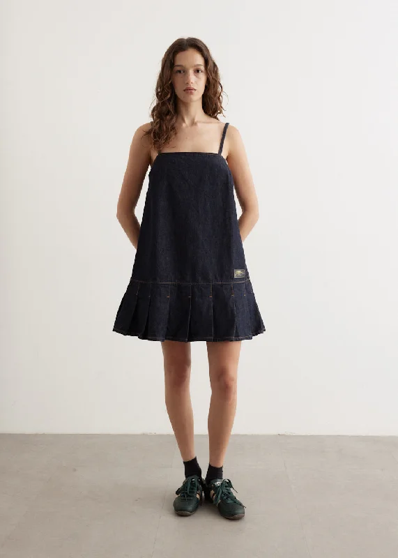 Blue Party Mini Dresses-Rinse Denim Strap Mini Dress