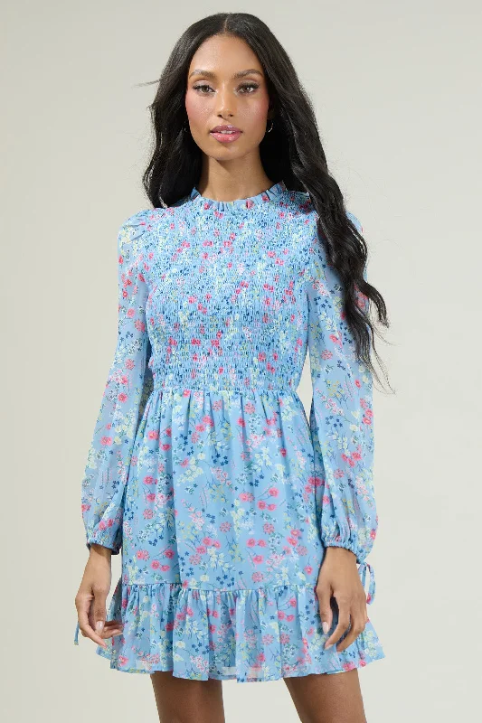 Mesh Summer Mini Dresses-Alicia Floral Smocked Mini Dress