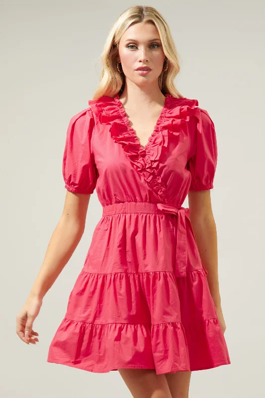 Mesh Vintage Mini Dresses-Sweet Enough Ruffle Surplice Mini Dress