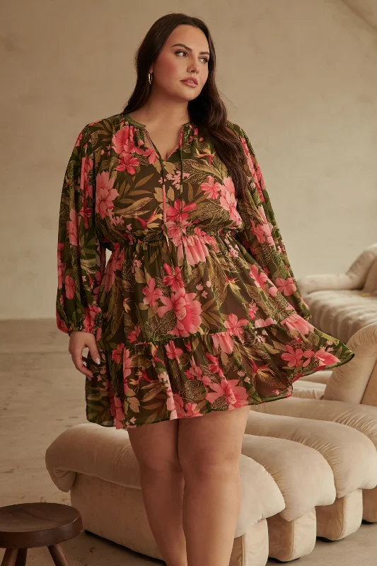 Velvet Winter Mini Dresses-Lilikoi Floral Paxton Balloon Sleeve Mini Dress Curve