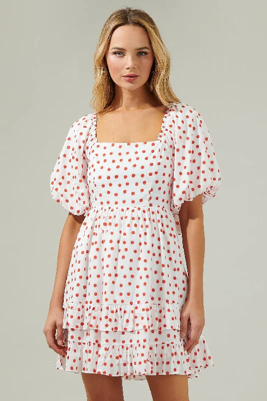 Chiffon Party Mini Dresses-Paola Dots Poplin Ruffle Mini Dress