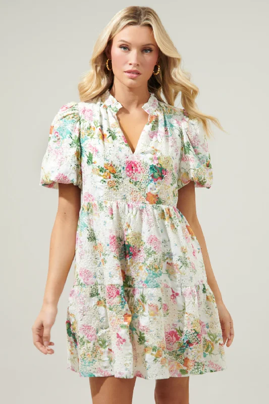 Floral Vintage Mini Dresses-Sommerset Floral Jacey Babydoll Eyelet Mini Dress