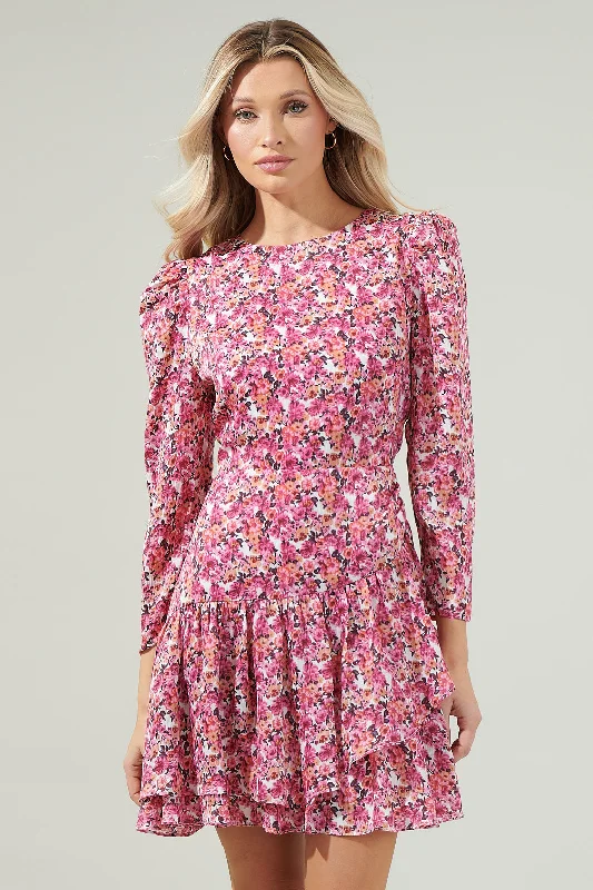 Mesh Club Mini Dresses-Aura Floral Ruffle Mini Dress