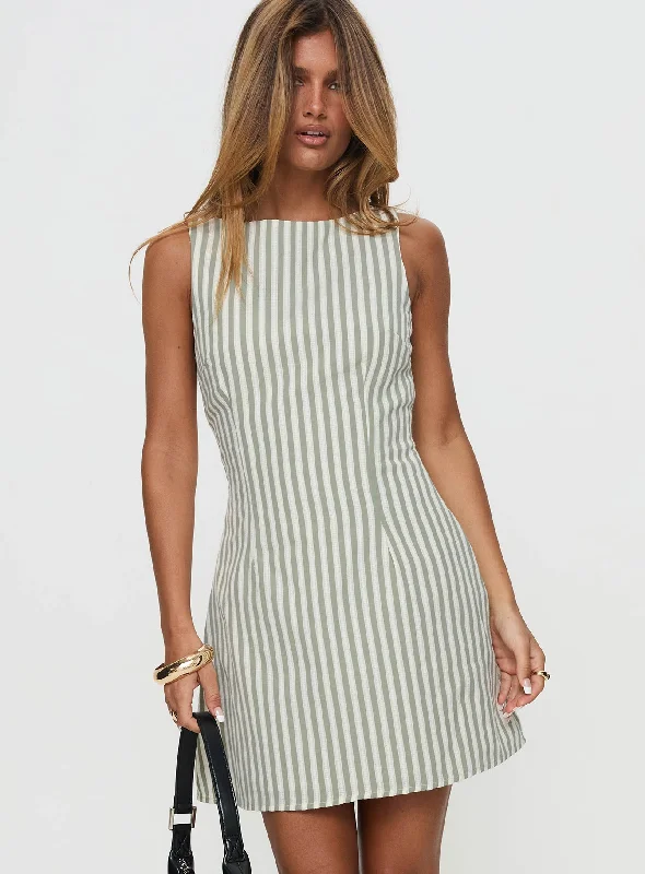 Maternity Boho Mini Dresses-Alfalfa Shift Mini Dress Green Stripe