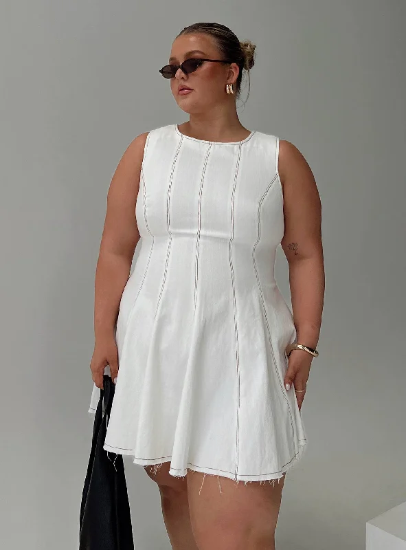 Summer Mini Dresses-Composure Pleat Mini Dress White Curve