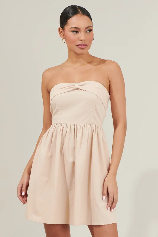 Geometric Casual Mini Dresses-Gracely Bow Strapless Mini Dress