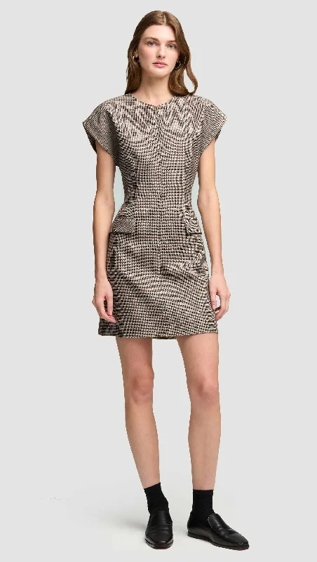 Lace Winter Mini Dresses-Mini Tailored Dress in Wool Blend | Plaid Houndstooth