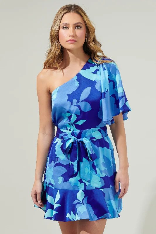 Date Mini Dresses-Algeria Floral Mini Satin Dress