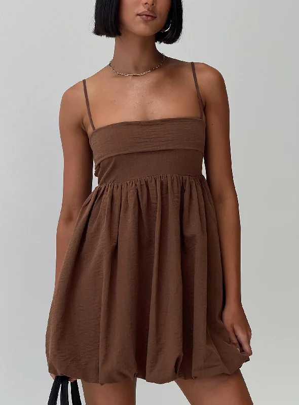 Sexy Mini Dresses-Layken Bubble Hem Mini Dress Chocolate Tall