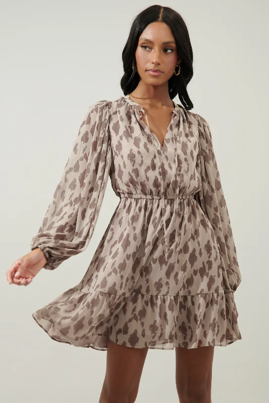 Halter Casual Mini Dresses-Sandalwood Leopard Paxton Balloon Sleeve Mini Dress