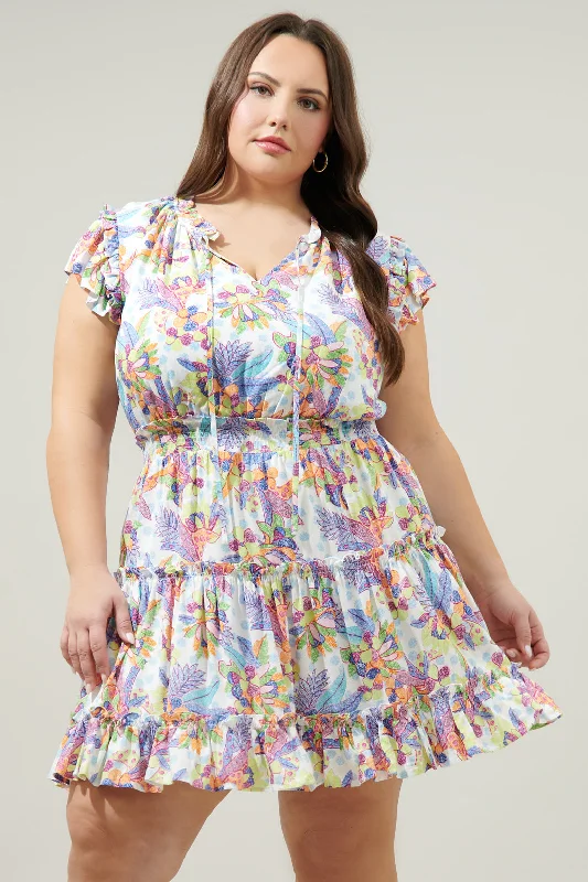 Cotton Party Mini Dresses-Amazonia Split Neck Toledo Tiered Mini Dress Curve