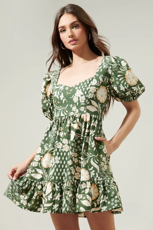 Leather Formal Mini Dresses-Fernwood Floral Evy Sweetheart Mini Dress