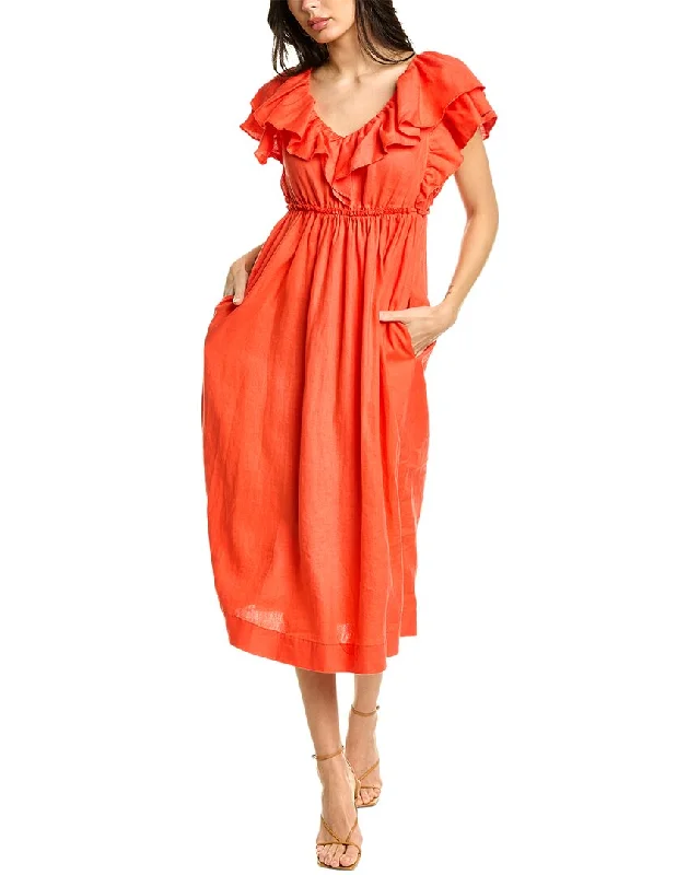 Orange Club Midi Dresses-Trina Turk Play Linen Midi Dress