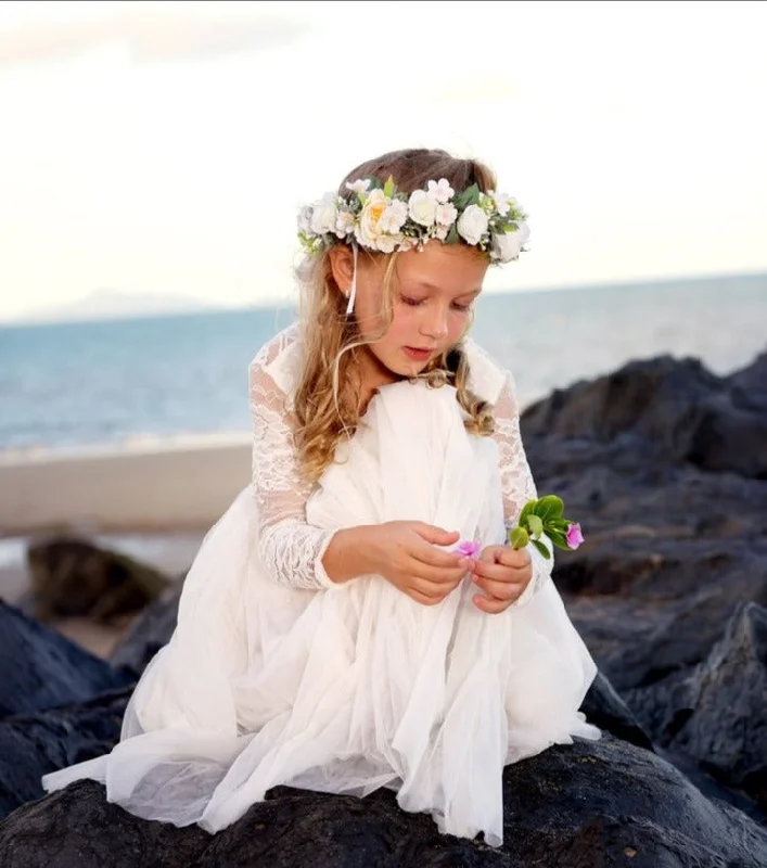 White Work Midi Dresses-Juliette Cream Flower Girl Midi Dress