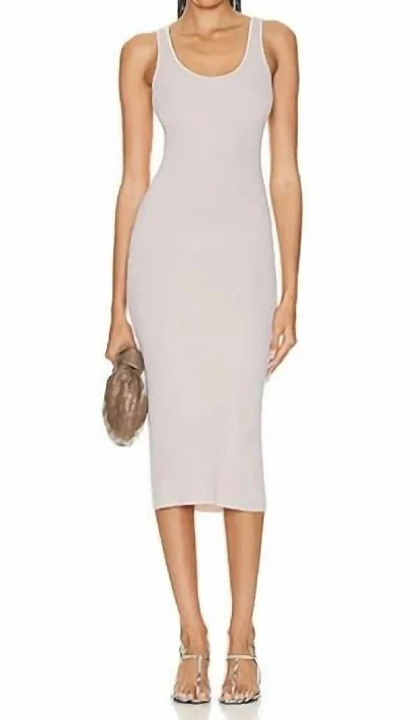 Off Shoulder Casual Midi Dresses-Silk Rib Tank Midi Dress In Quartz