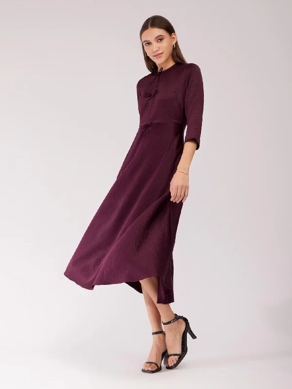 V Neck Formal Midi Dresses-Fit And Flare Midi Dress - Maroon