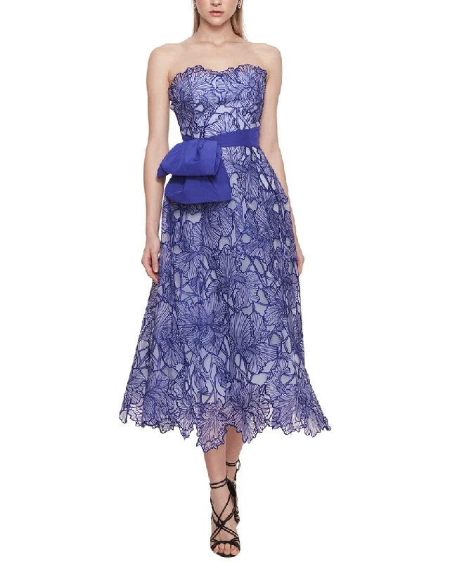 Chiffon Midi Dresses-Marchesa Notte Iris Cutwork Midi Dress