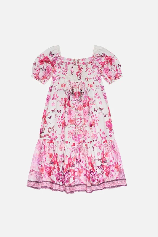 Purple Midi Dresses-KIDS MIDI DRESS WITH PUFF SLEEVE 12-14 BOTANICAL NOVELLA