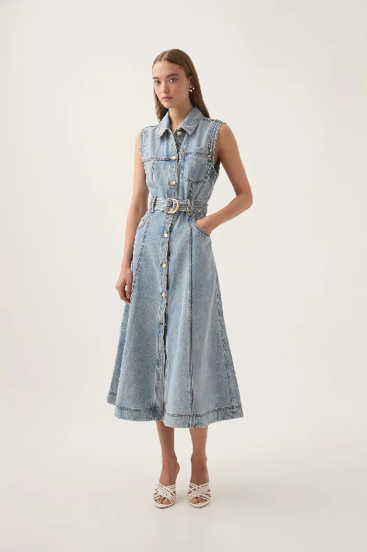 Blue Winter Midi Dresses-Ray Denim Midi Dress