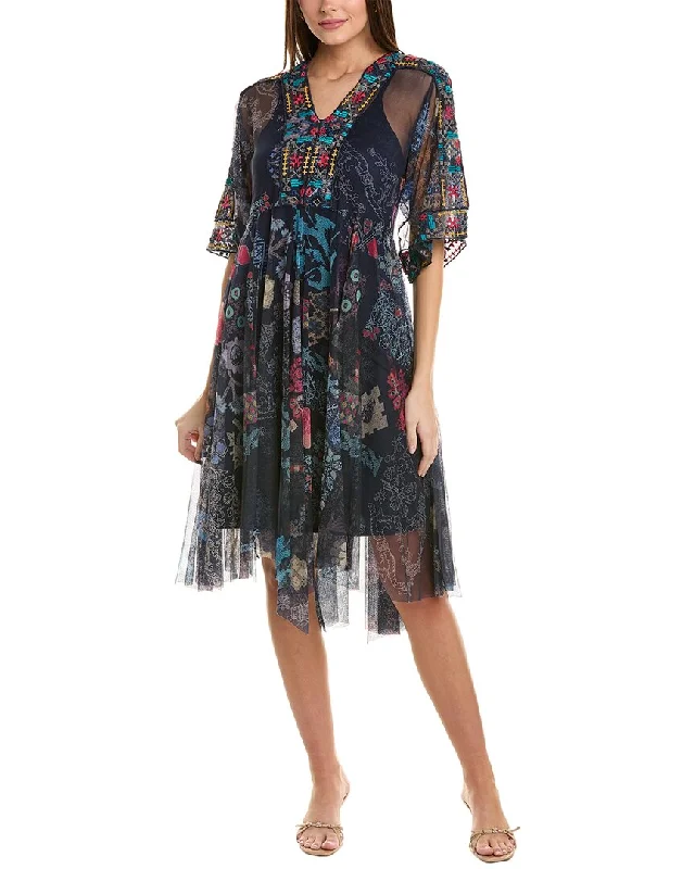 Knit Boho Midi Dresses-Johnny Was Elrey Kaftan Mesh Midi Dress