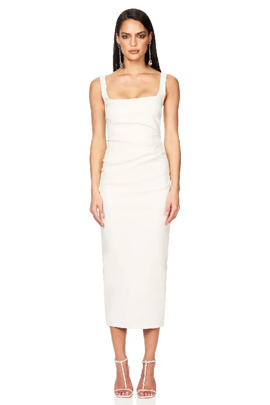 Maternity Work Midi Dresses-Nookie Off Duty Midi Dress - Cream