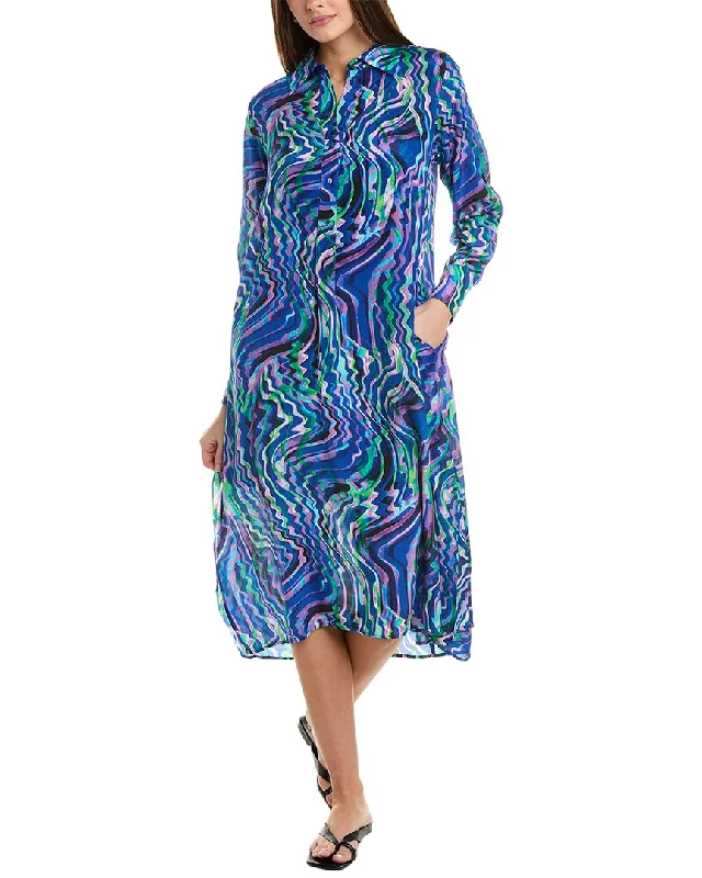 Date Midi Dresses-Johnny Was Moonwave Henley Silk Midi Dress