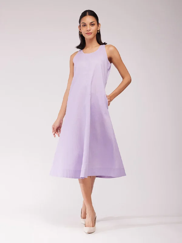 Red Summer Midi Dresses-Cotton A-line Midi Dress - Lilac