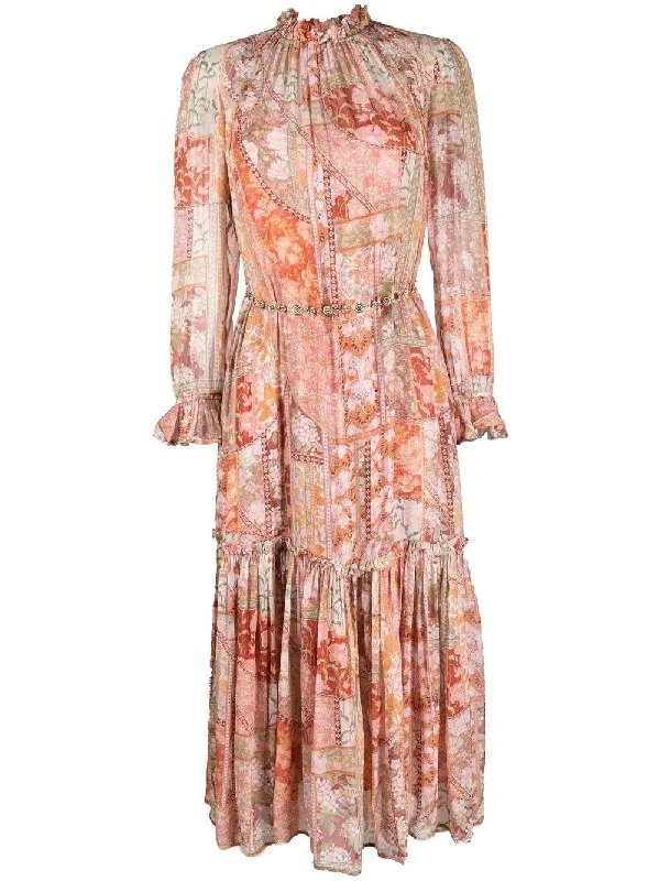 Floral Vintage Midi Dresses-Zimmermann Kaleidoscope Tubular Midi Red Swirl Floral