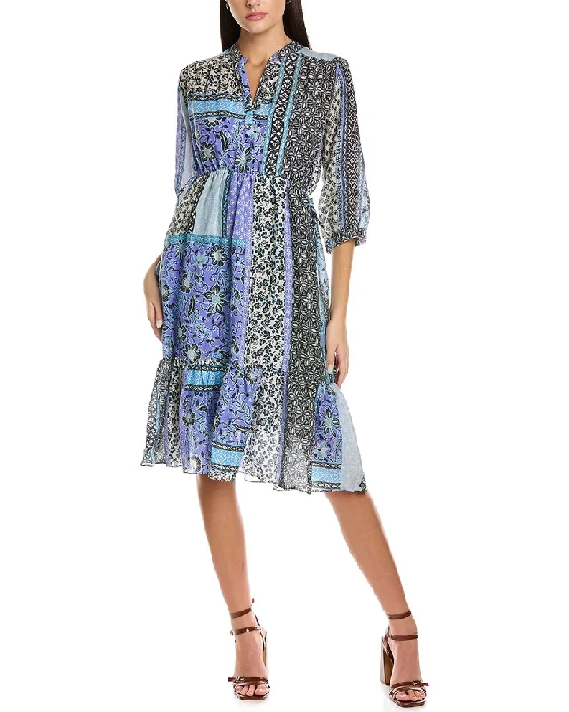 V Neck Casual Midi Dresses-Johnny Was Workshop Marrakesh Drawstring Midi Dress