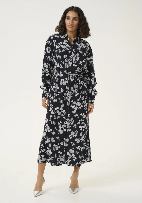 Velvet Summer Midi Dresses-Kaffe Alice Floral Midi Shirt Dress, Navy