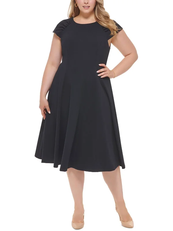 Sleeveless Club Midi Dresses-Plus Womens Cap Sleeve Long Midi Dress