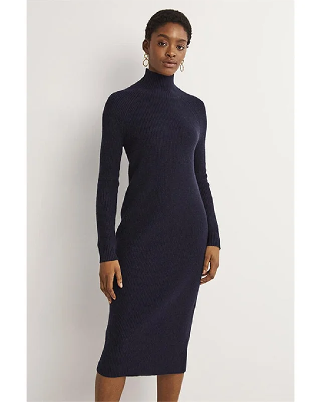 Purple Off Shoulder Midi Dresses-Boden High-Neck Knit Wool & Alpaca-Blend Midi Dress