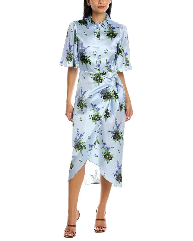 Long Sleeve Casual Midi Dresses-Les Rêveries Flutter Sleeve Silk Midi Dress