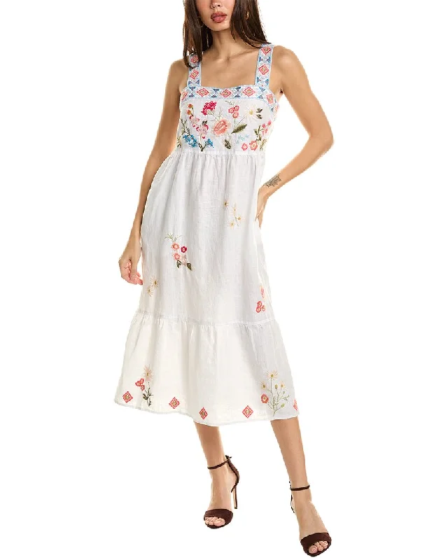 Sleeveless Summer Midi Dresses-Johnny Was Catalina Square Neck Tank Linen Midi Dress