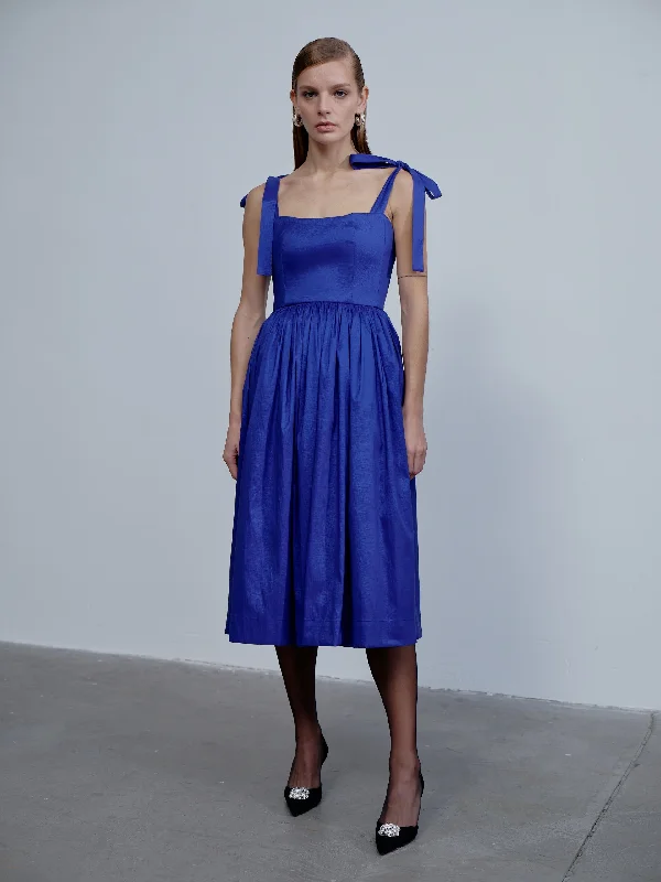 Blue Cotton Midi Dresses-Sibby Midi Dress in Bleu