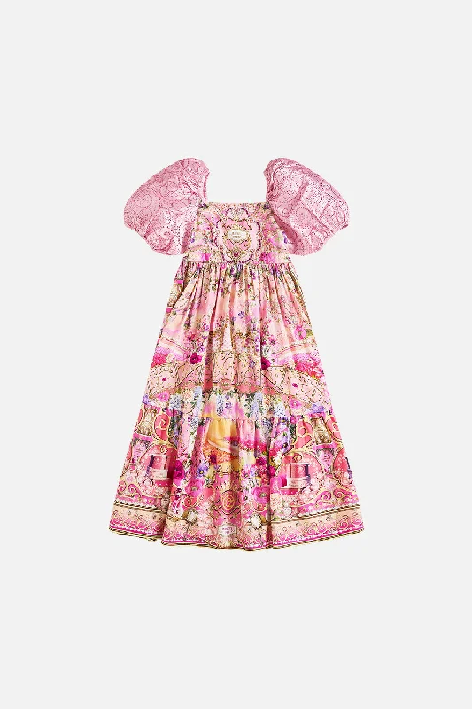 Lace Midi Dresses-KIDS MIDI DRESS WITH PUFF SLEEVE 4-10 TOTALLY OZMOPOLITAN