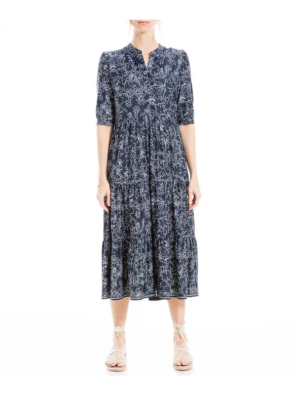 V Neck Beach Midi Dresses-Womens Floral Midi Shirtdress