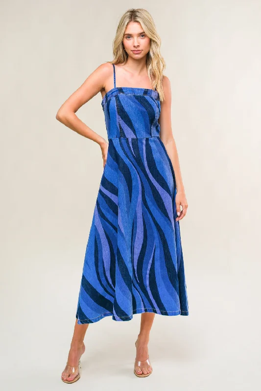 Tie Dye Party Midi Dresses-PATRIOTIC PRINCESS DENIM MIDI DRESS