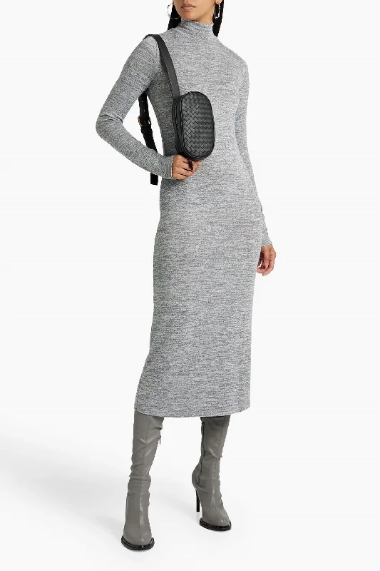 Denim Blue Midi Dresses-The Knit Tneck Midi Dress In Heather Grey