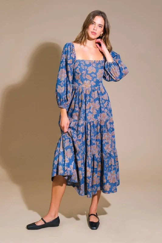 Floral Club Midi Dresses-CIRCLE OF FRIENDS DENIM MIDI DRESS