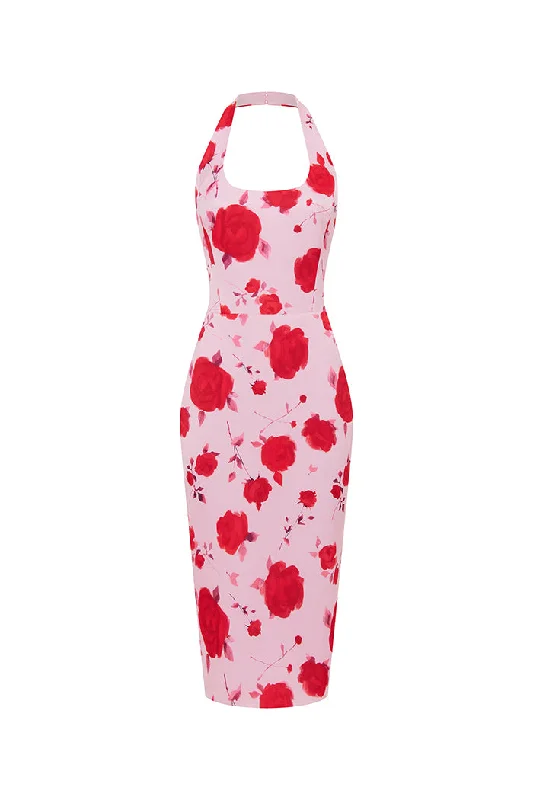 Sexy Formal Midi Dresses-Printed satin midi  dress