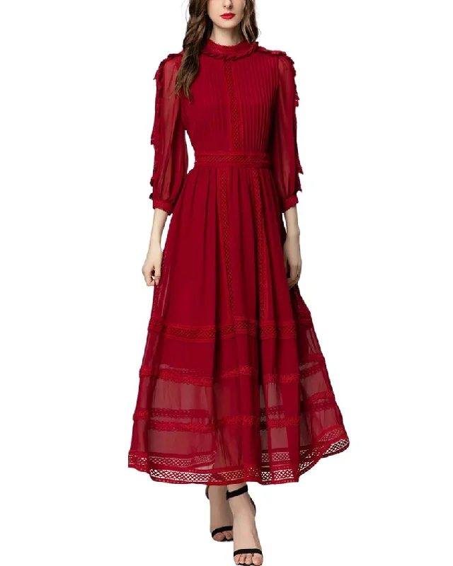 Long Sleeve Casual Midi Dresses-BURRYCO Silk-Blend Midi Dress