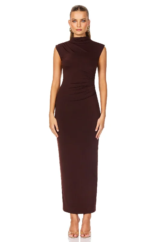 Party Midi Dresses-Nookie Olivia High Neck Midi Dress - Cocoa