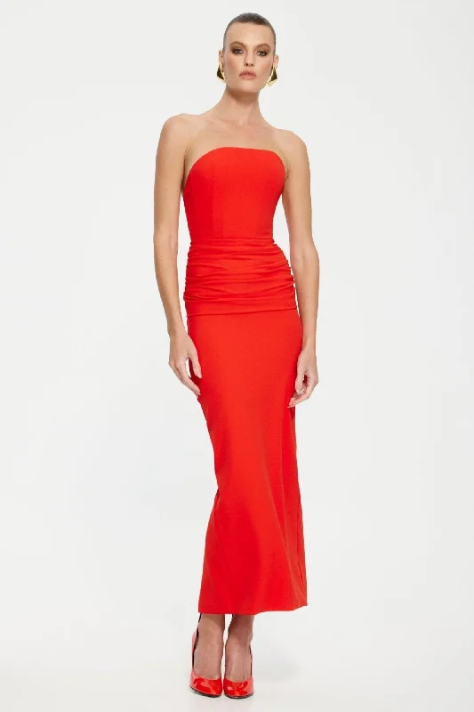 V Neck Midi Dresses-Astor Midi Dress - Red