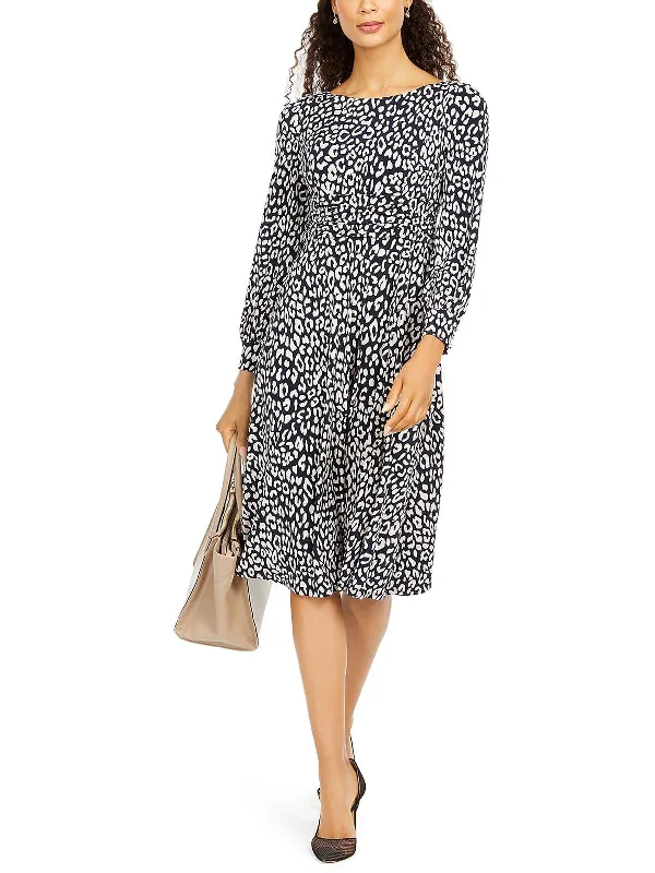 Beige Midi Dresses-Womens Cheetah Print Boatneck Midi Sheath Dress