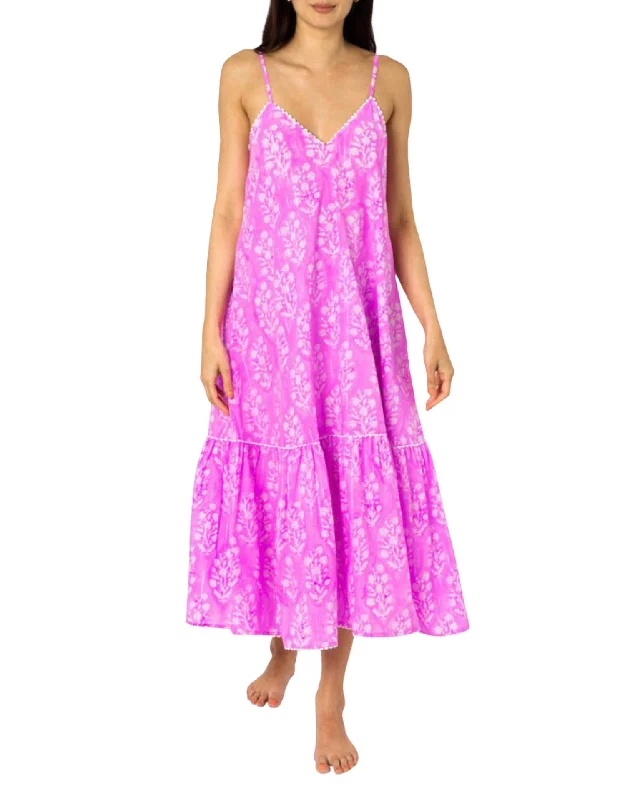 Teens Polka Dot Midi Dresses-Small Flower Print Midi V-Neck Dress in Orchid Silver