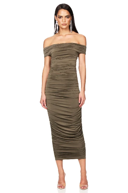 Tie Dye Summer Midi Dresses-Nookie Element Midi Dress - Khaki