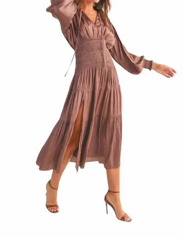 Leather Boho Midi Dresses-Satin Midi Dress In Mauve